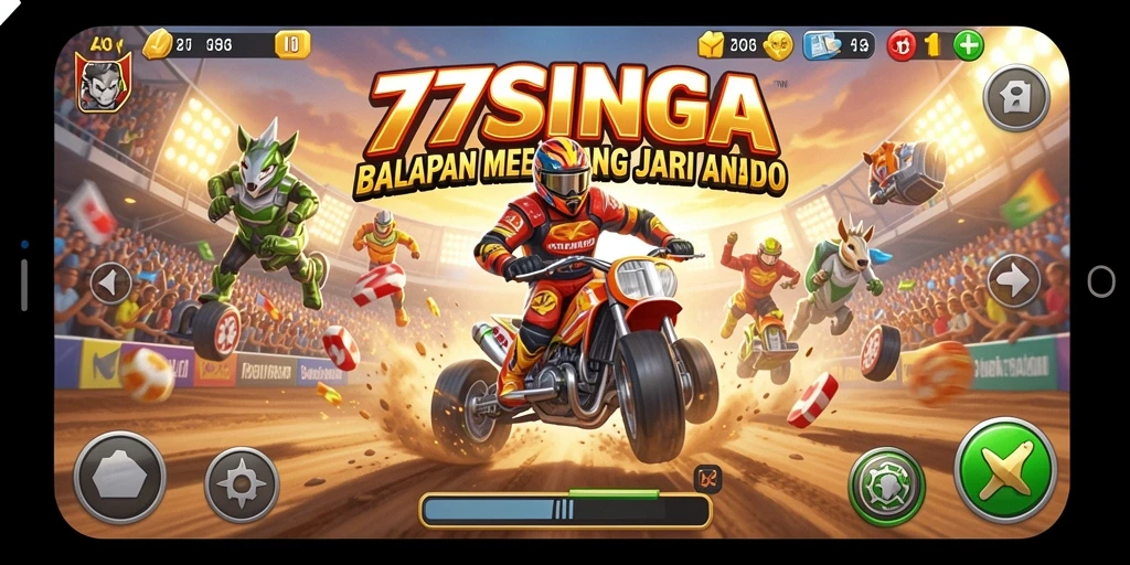 Screenshot gameplay 77SINGA menunjukkan aksi balap yang mendebarkan.