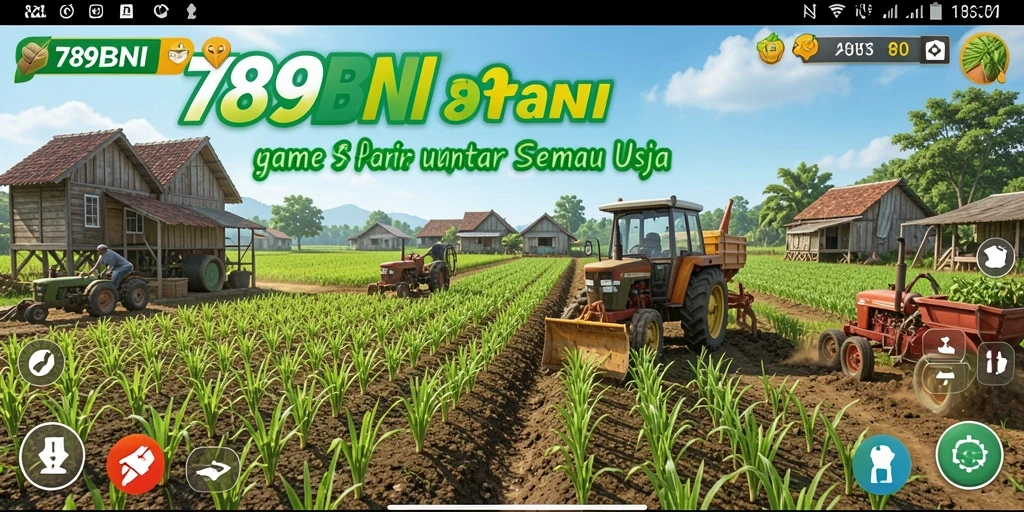 Screenshot gameplay 789BNI yang menampilkan kebun yang subur dan hijau.