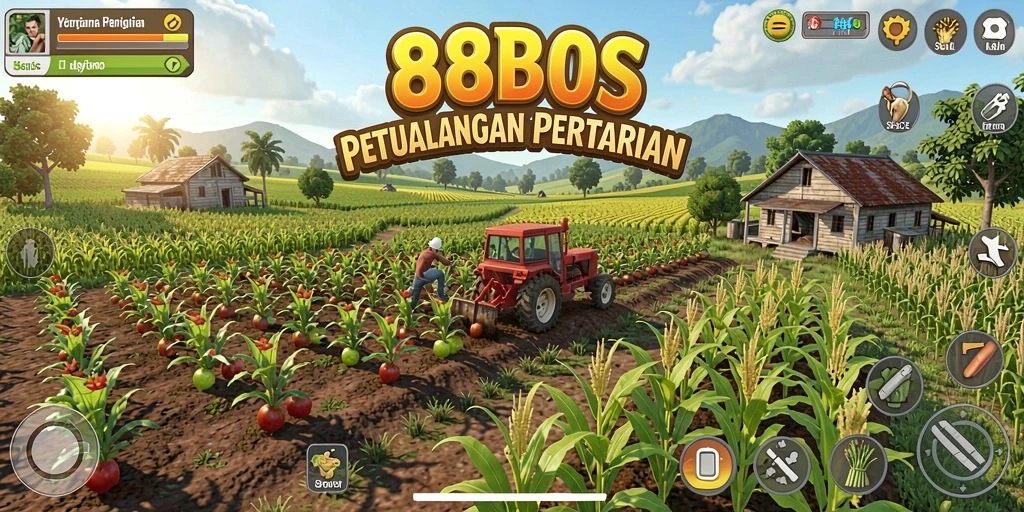 Screenshot utama menunjukkan aksi bertani yang menyenangkan dalam 88BOS.