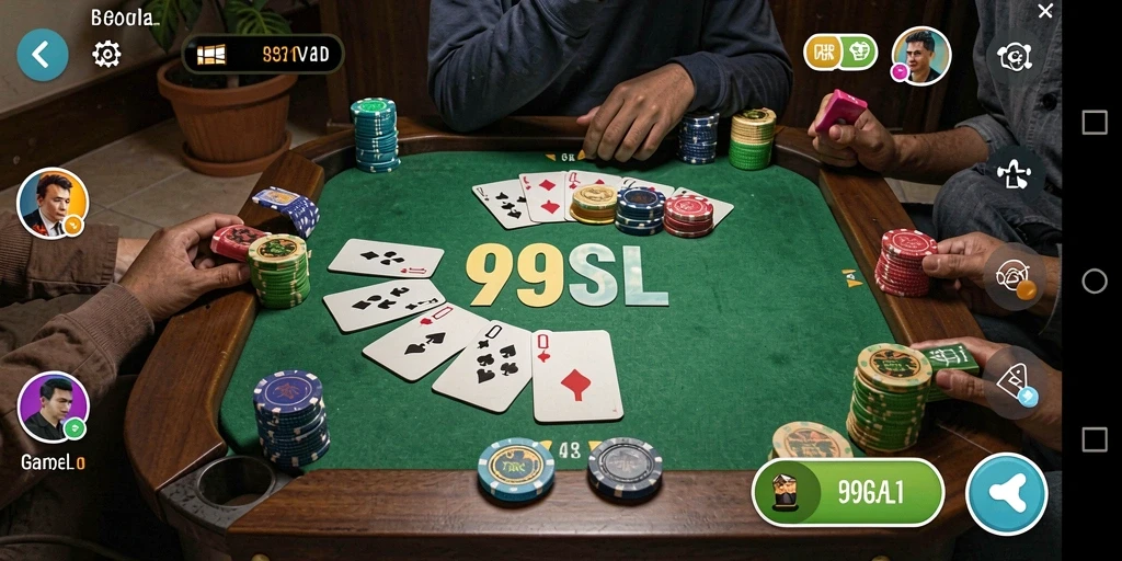 Tampilan screenshot utama 99SL yang menampilkan gameplay Gaple yang seru.