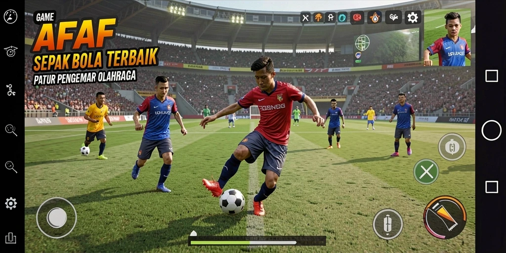 Tangkapan layar AFAF menampilkan aksi seru dalam gameplay sepak bola.