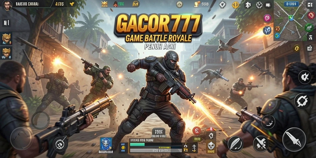 Tangkapan layar GACOR777 menampilkan aksi seru dalam permainan Battle Royale.