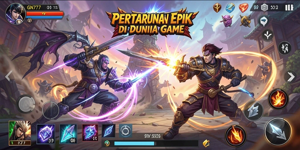 Screenshot gameplay GN777 yang menampilkan pertarungan seru antara karakter.
