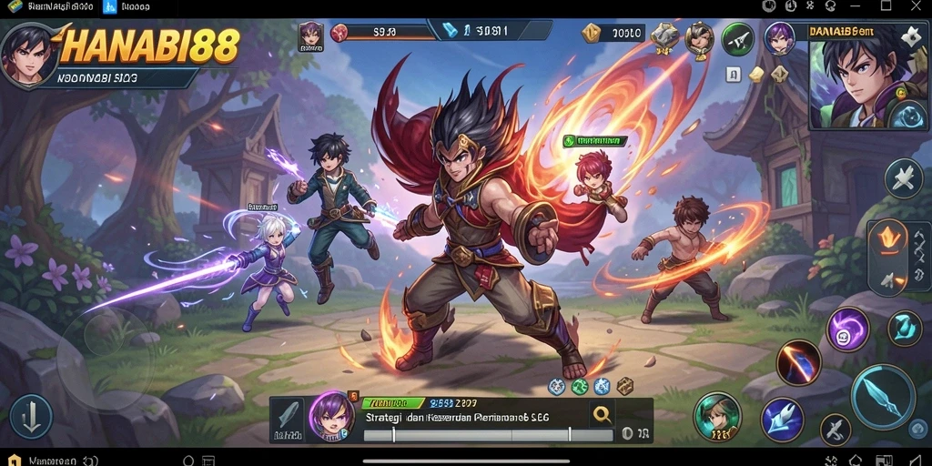 Tampilan gameplay <strong>HANABI88</strong> yang menampilkan strategi dan pertempuran epik.