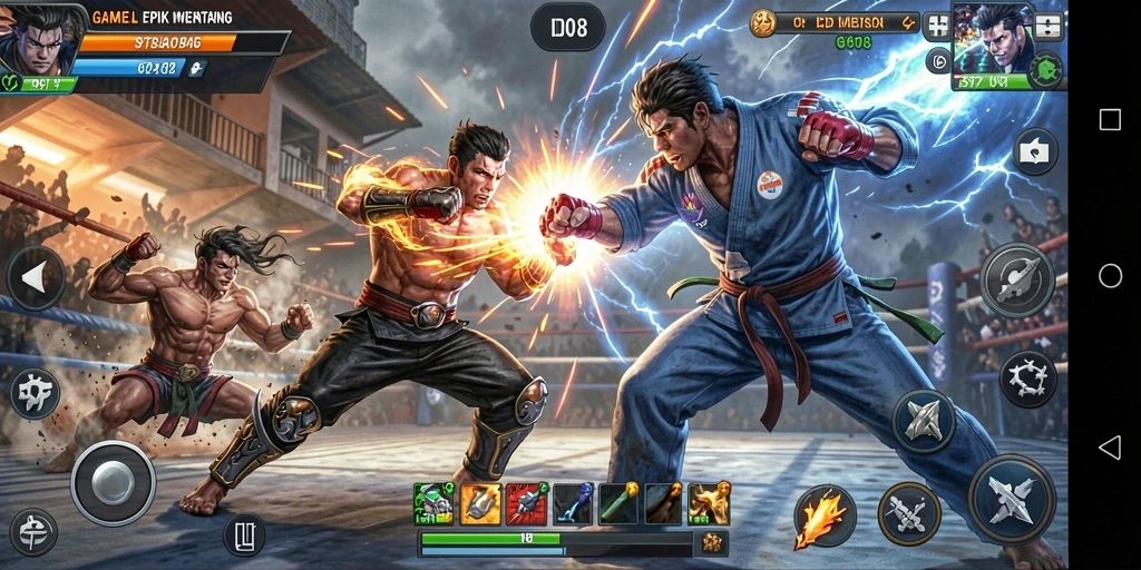 Tampilan gameplay ID098 yang seru dan mendebarkan dalam pertarungan Fighting.