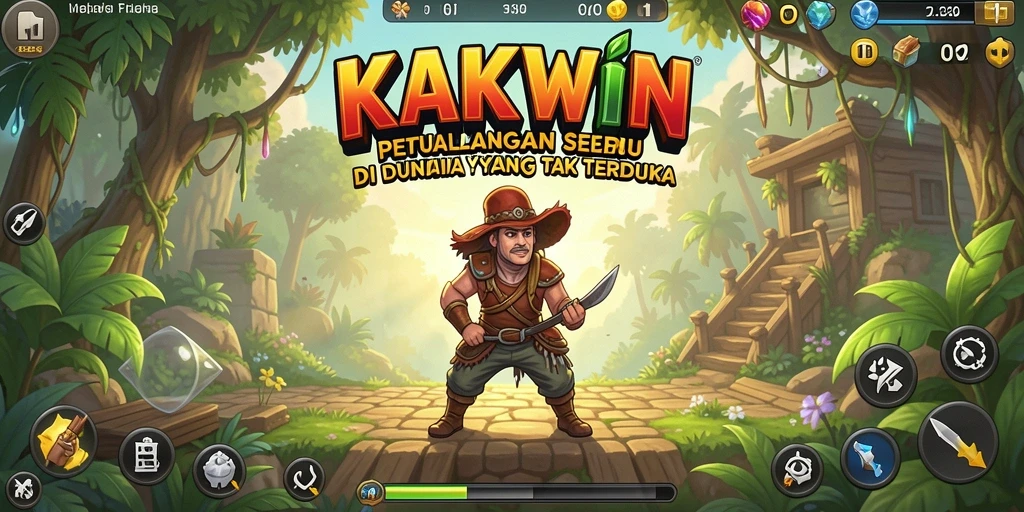 Screenshot KAKWIN menunjukkan karakter menjelajahi dunia petualangan yang menakjubkan.