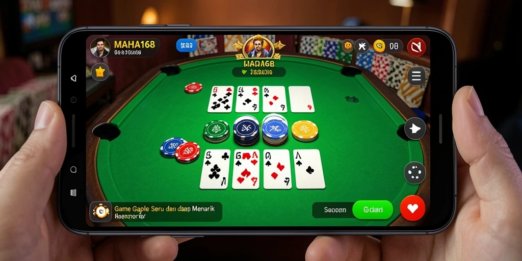 Tangkapan layar utama MAHA168 menampilkan gameplay Gaple yang seru.