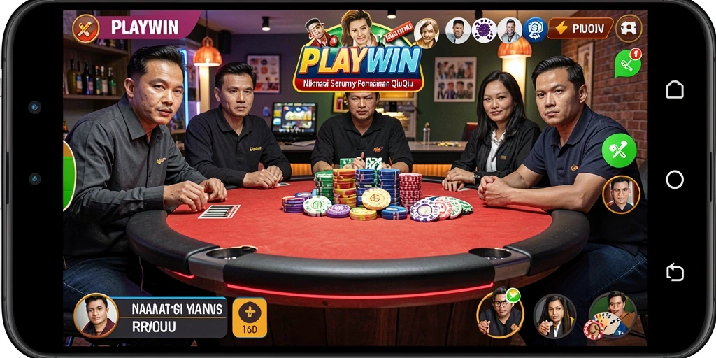 Screenshot utama PLAYWIN menampilkan aksi seru dalam permainan QiuQiu.