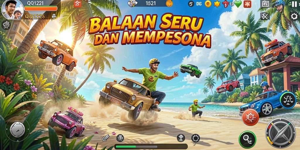 Tangkapan layar menampilkan aksi balapan intens di QQ1221.