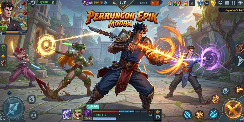 Screenshot RPRPRP menampilkan momen pertarungan intens antara tim di arena.