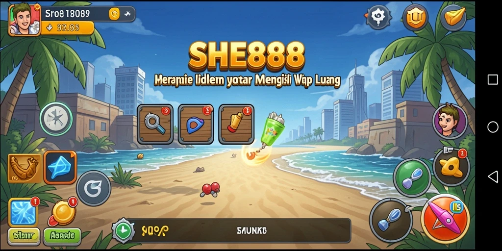 Tampilan gameplay <strong>SHE888</strong> menampilkan sistem pengumpulan sumber daya yang efektif dan karakter yang menarik.