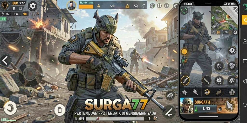 Tampilan gameplay seru dalam SURGA77 dengan aksi tembak-menembak intens.