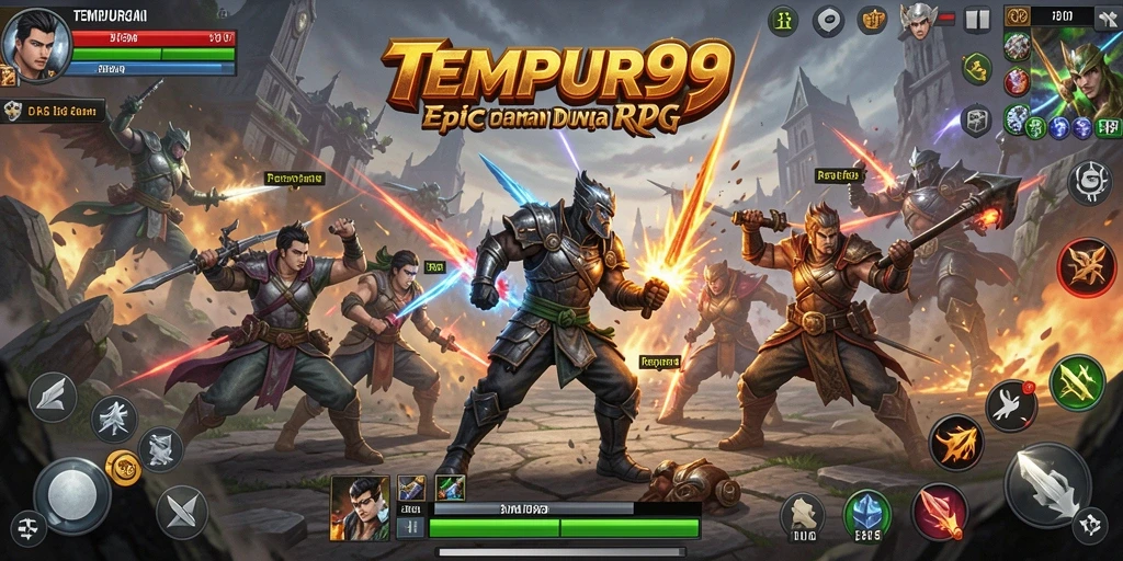 Tampilan gameplay TEMPUR99 yang intens dan penuh aksi di dunia RPG.