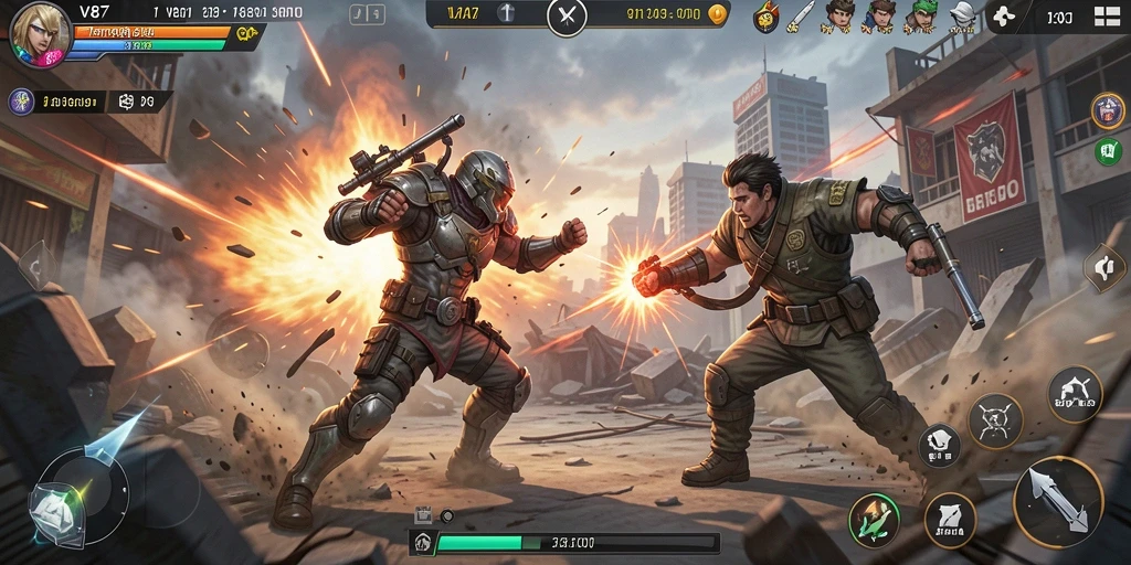 Tampilan gameplay seru dari V87 dengan pertarungan mendebarkan.