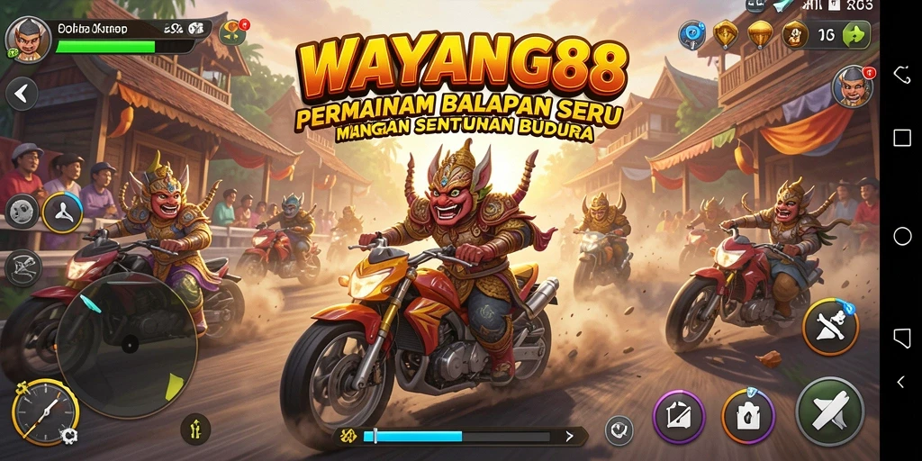 Screenshot menunjukkan aksi balapan seru di trek yang menawan.